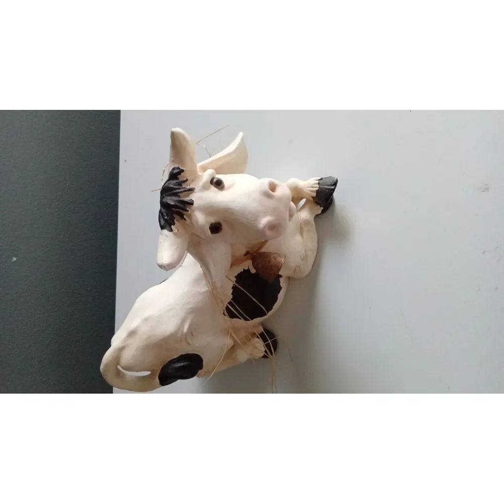 Vintage Ceramic Cow Figurine Farmhouse Decor Black‎ and White Holstein Style